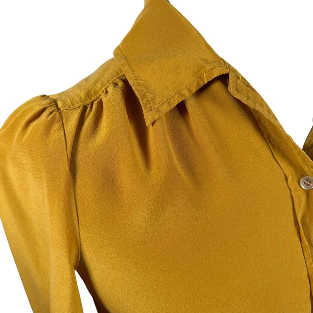 J. Crew Silk Button-Up Blouse Yellow Marigold Long Sleeve Shirt Classic Size 2